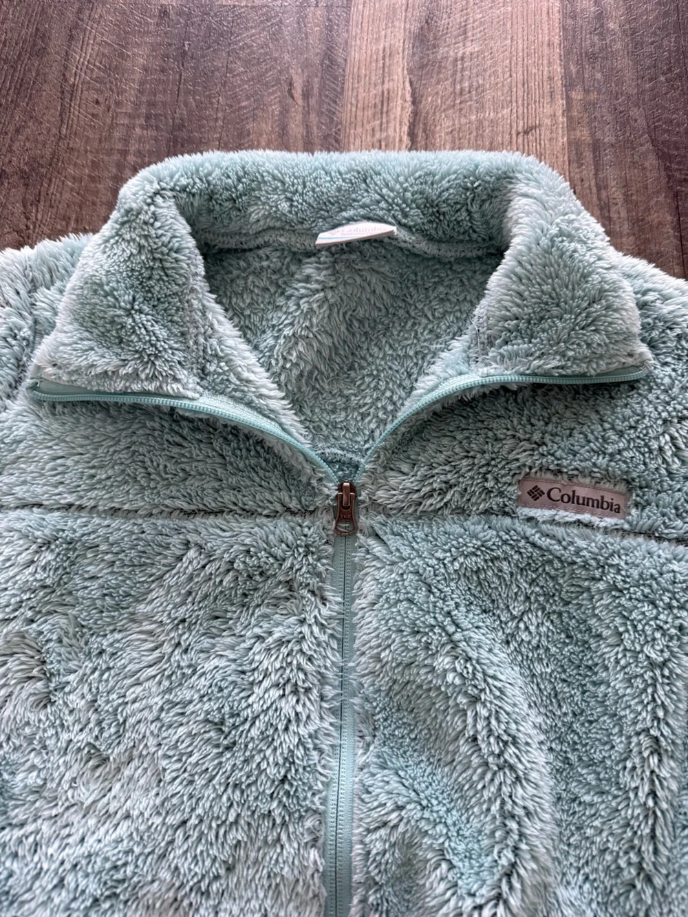 Columbia Light Mint Green Sherpa Fireside II Full Zip Sherpa Fleece Jacket SZ L - Picture 6 of 12